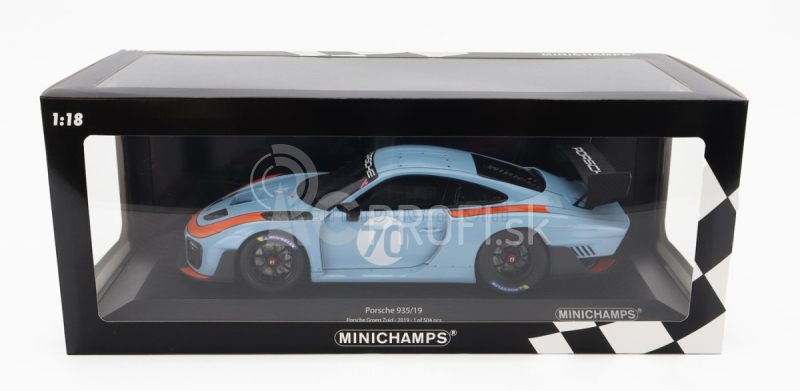 Minichamps Porsche 935/19 N 70 Gulf - Base 911 991-2 Gt2 Rs Coupe 2018 1:18 Svetlo modrá oranžová