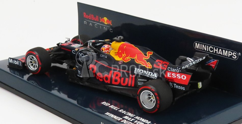 Minichamps Red bull F1 Rb16b Honda Ra620h Team Aston Martin N 33 Víťaz GP Holandska 2021 Max Verstappen 1:43 Matná modrá žltá červená