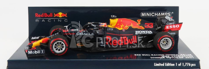 Minichamps Red bull F1 Rb16b Honda Ra620h Team Aston Martin N 33 Víťaz GP Holandska 2021 Max Verstappen 1:43 Matná modrá žltá červená