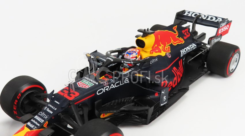 Minichamps Red bull F1 Rb16b Honda Ra620h Team Aston Martin N 33 Víťaz holandského Gp Majster sveta 2021 Max Verstappen 1:18 Matná modrá žltá červená