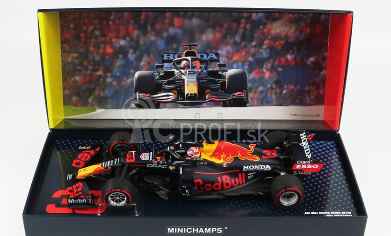 Minichamps Red bull F1 Rb16b Honda Ra620h Team Aston Martin N 33 Víťaz holandského Gp Majster sveta 2021 Max Verstappen 1:18 Matná modrá žltá červená