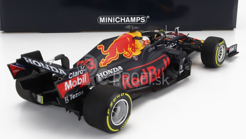 Minichamps Red bull F1 Rb16b Honda Ra620h Team Aston Martin N 33 Víťaz majstrovstiev sveta Mexico Gp 2021 Max Verstappen 1:18 Matná modrá žltá červená