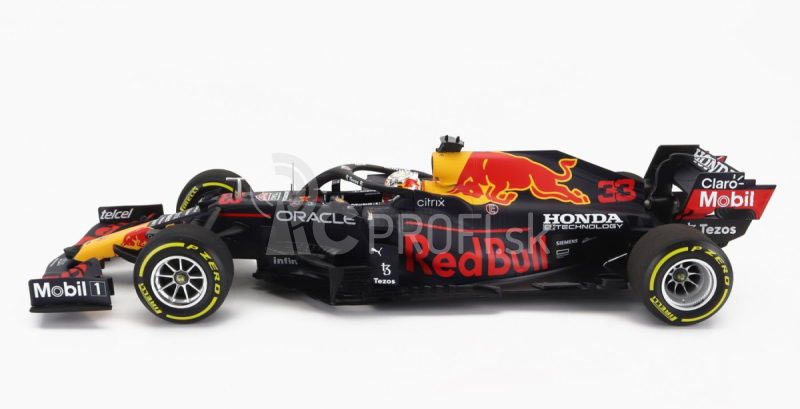 Minichamps Red bull F1 Rb16b Honda Ra620h Team Aston Martin N 33 Víťaz majstrovstiev sveta Mexico Gp 2021 Max Verstappen 1:18 Matná modrá žltá červená