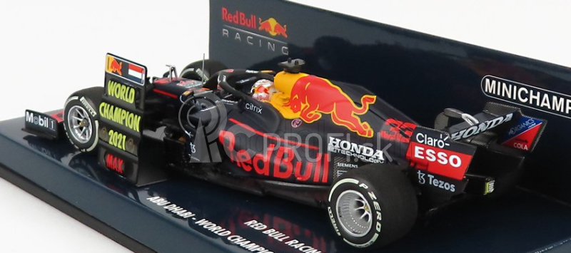 Minichamps Red bull F1 Rb16b Honda Ra620h Team Aston Martin N 33 Winner Abu Dhabi Gp Majster sveta s Pit Board 2021 Max Verstappen 1:43 Matná modrá žltá červená