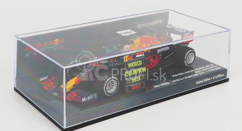 Minichamps Red bull F1 Rb16b Honda Ra620h Team Aston Martin N 33 Winner Abu Dhabi Gp Majster sveta s Pit Board 2021 Max Verstappen 1:43 Matná modrá žltá červená