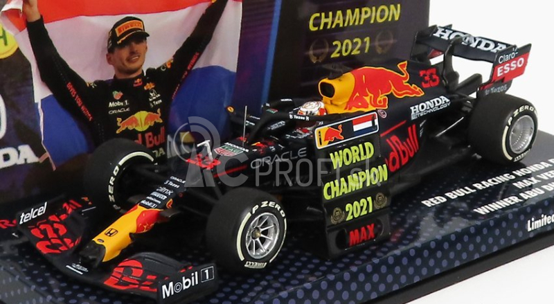 Minichamps Red bull F1 Rb16b Honda Ra620h Team Aston Martin N 33 Winner Abu Dhabi Gp With Pit Board World Champion 2021 Max Verstappen 1:43 Matná modrá žltá červená