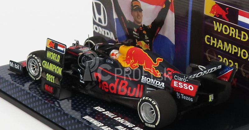 Minichamps Red bull F1 Rb16b Honda Ra620h Team Aston Martin N 33 Winner Abu Dhabi Gp With Pit Board World Champion 2021 Max Verstappen 1:43 Matná modrá žltá červená