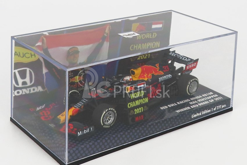 Minichamps Red bull F1 Rb16b Honda Ra620h Team Aston Martin N 33 Winner Abu Dhabi Gp With Pit Board World Champion 2021 Max Verstappen 1:43 Matná modrá žltá červená