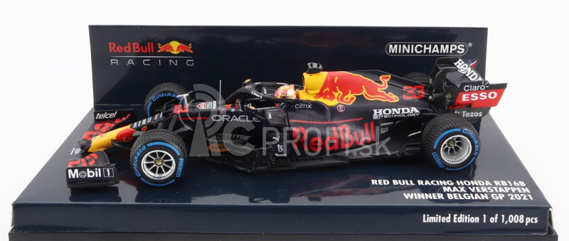 Minichamps Red bull F1 Rb16b Honda Ra620h Team Aston Martin N 33 Winner Belgium Gp 2021 Max Verstappen 1:43 Matná modrá žltá červená