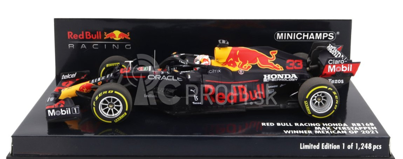 Minichamps Red bull F1 Rb16b Honda Ra620h Team Aston Martin N 33 Winner Mexico Gp Majster sveta 2021 Max Verstappen 1:43 Matná modrá žltá červená