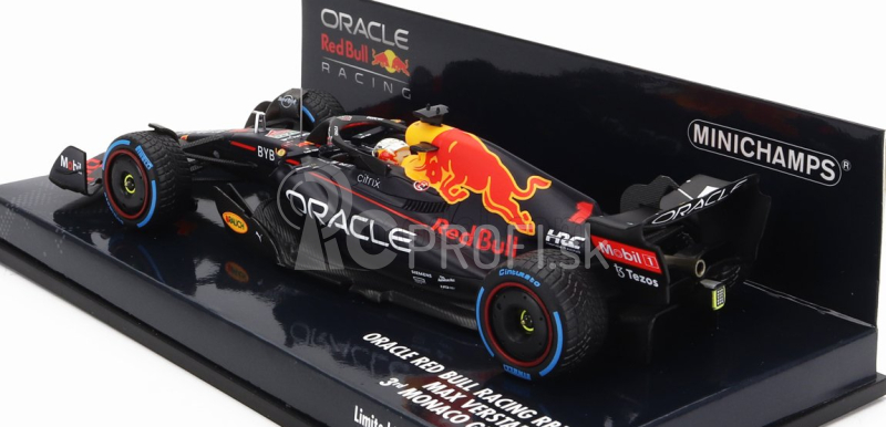 Minichamps Red bull F1 Rb18 Team Oracle Red Bull Racing N 1 3rd Monaco Gp With Rain Tires Majster sveta 2022 Max Verstappen 1:43 Matná modrá žltá červená