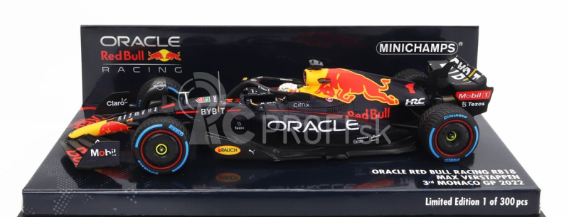 Minichamps Red bull F1 Rb18 Team Oracle Red Bull Racing N 1 3rd Monaco Gp With Rain Tires Majster sveta 2022 Max Verstappen 1:43 Matná modrá žltá červená