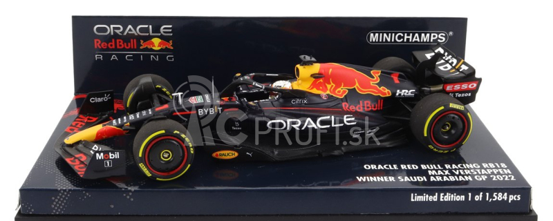 Minichamps Red bull F1 Rb18 Team Oracle Red Bull Racing N 1 Bahrain Gp Majster sveta 2022 Max Verstappen 1:43 Matná modrá žltá červená