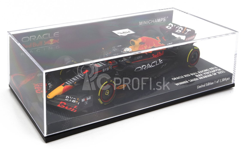 Minichamps Red bull F1 Rb18 Team Oracle Red Bull Racing N 1 Bahrain Gp Majster sveta 2022 Max Verstappen 1:43 Matná modrá žltá červená