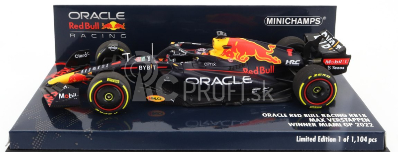 Minichamps Red bull F1 Rb18 Team Oracle Red Bull Racing N 1 Majster sveta Miami Gp 2022 Max Verstappen 1:43 Matná modrá žltá červená