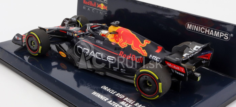 Minichamps Red bull F1 Rb18 Team Oracle Red Bull Racing N 1 Majster sveta Víťaz Azerbajdžan Gp 2022 Max Verstappen 1:43 Matná modrá žltá červená