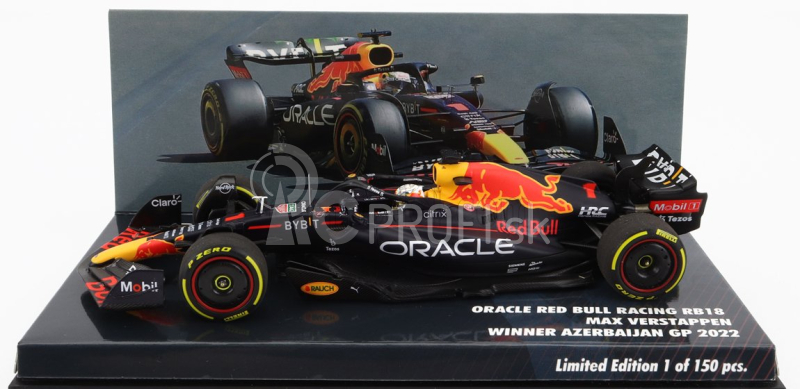 Minichamps Red bull F1 Rb18 Team Oracle Red Bull Racing N 1 Majster sveta Víťaz Azerbajdžan Gp 2022 Max Verstappen 1:43 Matná modrá žltá červená