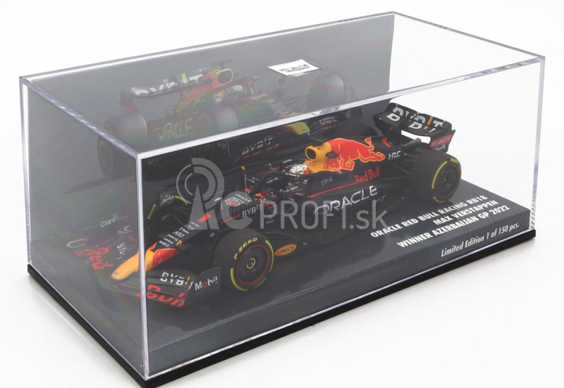 Minichamps Red bull F1 Rb18 Team Oracle Red Bull Racing N 1 Majster sveta Víťaz Azerbajdžan Gp 2022 Max Verstappen 1:43 Matná modrá žltá červená