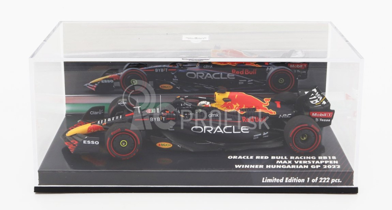 Minichamps Red bull F1 Rb18 Team Oracle Red Bull Racing N 1 Majster sveta Víťaz Hungarian Gp 2022 Max Verstappen 1:43 Matná modrá žltá červená