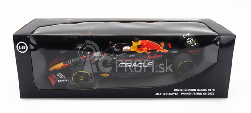 Minichamps Red bull F1 Rb18 Team Oracle Red Bull Racing N 1 Víťaz francúzskeho Gp Majster sveta 2022 Max Verstappen 1:18 Matná modrá žltá červená