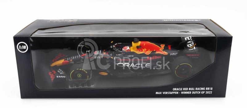 Minichamps Red bull F1 Rb18 Team Oracle Red Bull Racing N 1 Víťaz majstrovstiev sveta Dutch Gp 2022 Max Verstappen 1:18 Matná modrá žltá červená