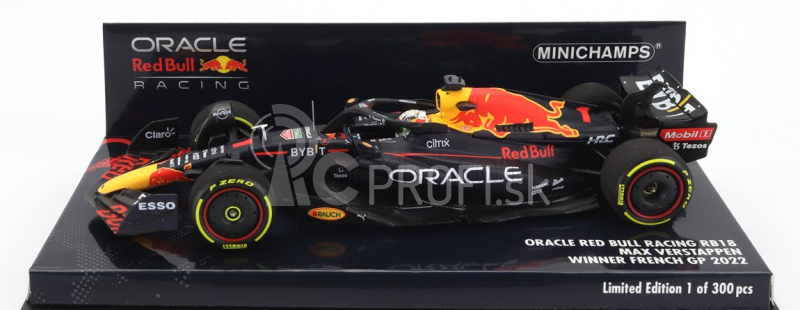 Minichamps Red bull F1 Rb18 Team Oracle Red Bull Racing N 1 Víťaz majstrovstiev sveta Francúzska 2022 Max Verstappen 1:43 Matná modrá žltá červená