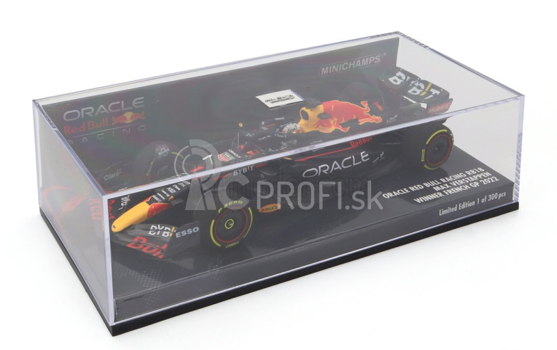 Minichamps Red bull F1 Rb18 Team Oracle Red Bull Racing N 1 Víťaz majstrovstiev sveta Francúzska 2022 Max Verstappen 1:43 Matná modrá žltá červená