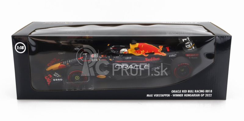 Minichamps Red bull F1 Rb18 Team Oracle Red Bull Racing N 1 Víťaz majstrovstiev sveta v Maďarsku 2022 Max Verstappen 1:18 Matná modrá žltá červená