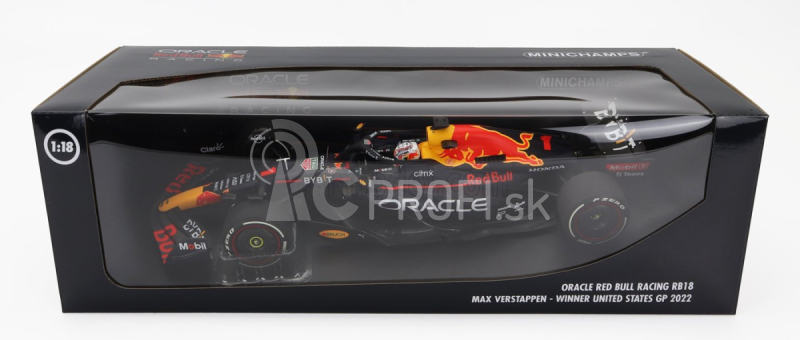 Minichamps Red bull F1 Rb18 Team Oracle Red Bull Racing N 1 Winner Austin Usa Gp Majster sveta 2022 Max Verstappen 1:18 Matná modrá žltá červená