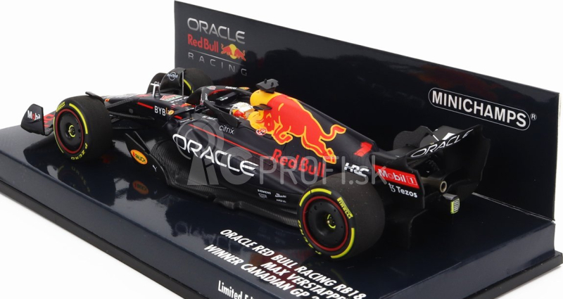 Minichamps Red bull F1 Rb18 Team Oracle Red Bull Racing N 1 Winner Canadian Gp World Champion 2022 Max Verstappen 1:43 Matná modrá žltá červená