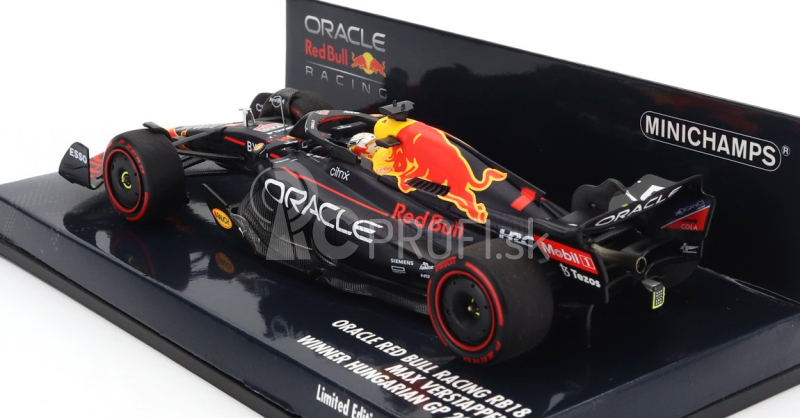 Minichamps Red bull F1 Rb18 Team Oracle Red Bull Racing N 1 Winner Hungarian Gp World Champion 2022 Max Verstappen 1:43 Matná modrá žltá červená