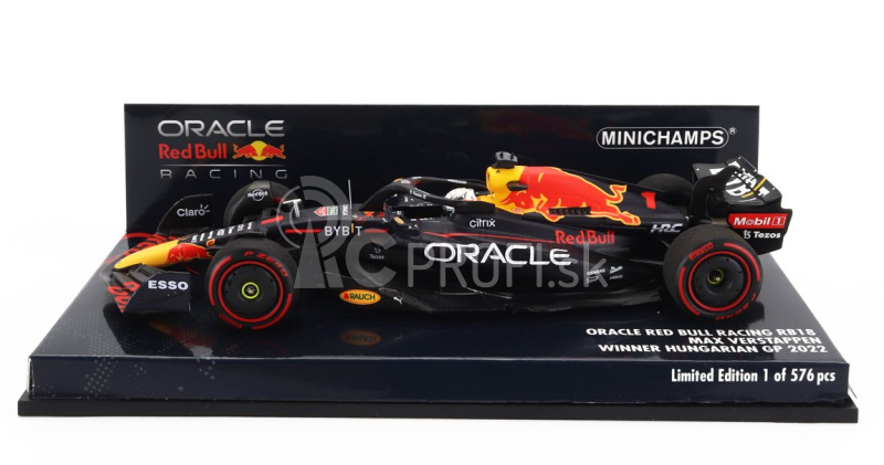 Minichamps Red bull F1 Rb18 Team Oracle Red Bull Racing N 1 Winner Hungarian Gp World Champion 2022 Max Verstappen 1:43 Matná modrá žltá červená