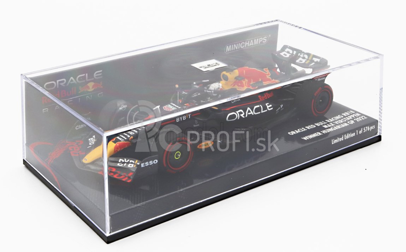 Minichamps Red bull F1 Rb18 Team Oracle Red Bull Racing N 1 Winner Hungarian Gp World Champion 2022 Max Verstappen 1:43 Matná modrá žltá červená