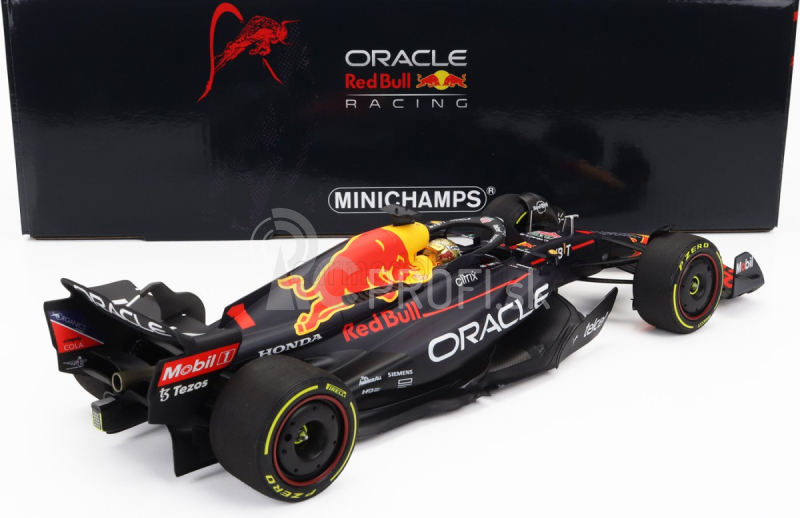 Minichamps Red bull F1 Rb18 Team Oracle Red Bull Racing N 1 Winner Mexico Gp World Champion 2022 Max Verstappen 1:18 Matná modrá žltá červená