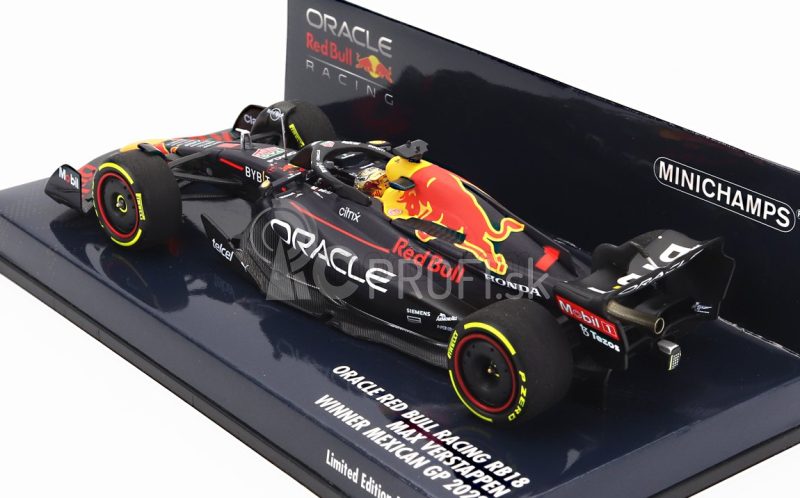 Minichamps Red bull F1 Rb18 Team Oracle Red Bull Racing N 1 Winner Mexico Gp World Champion 2022 Max Verstappen 1:43 Matná modrá žltá červená