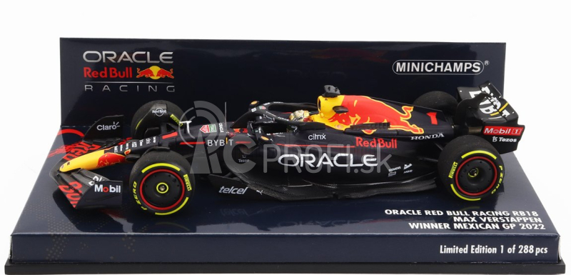 Minichamps Red bull F1 Rb18 Team Oracle Red Bull Racing N 1 Winner Mexico Gp World Champion 2022 Max Verstappen 1:43 Matná modrá žltá červená