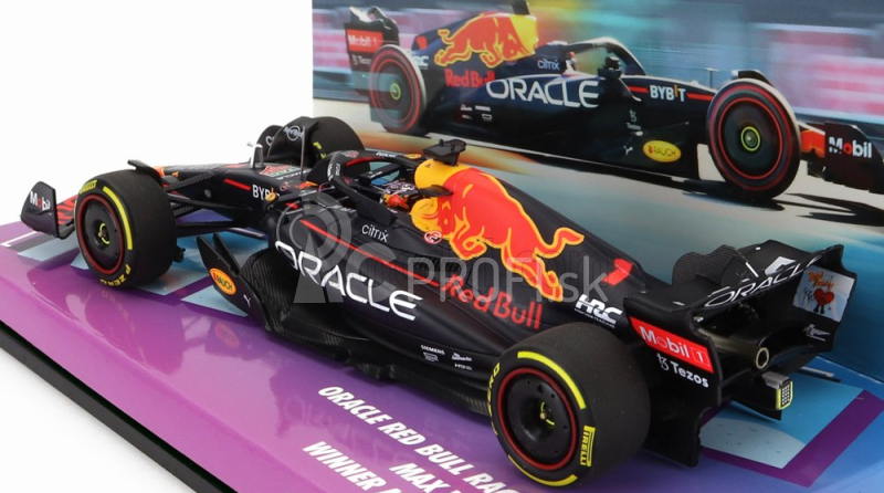 Minichamps Red bull F1 Rb18 Team Oracle Red Bull Racing N 1 Winner Miami Gp Majster sveta 2022 Max Verstappen 1:43 Matná modrá žltá červená