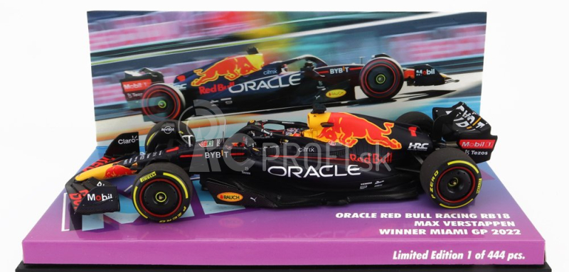 Minichamps Red bull F1 Rb18 Team Oracle Red Bull Racing N 1 Winner Miami Gp Majster sveta 2022 Max Verstappen 1:43 Matná modrá žltá červená