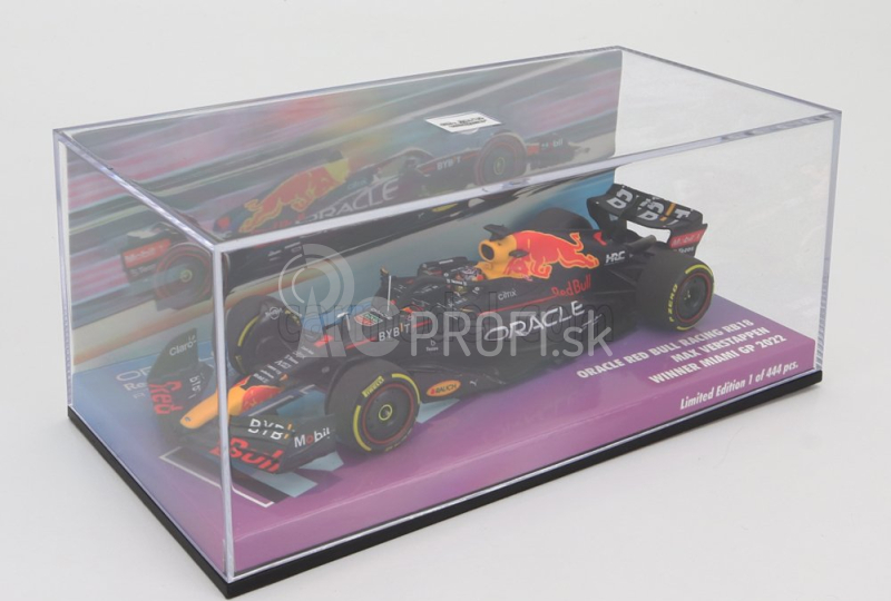 Minichamps Red bull F1 Rb18 Team Oracle Red Bull Racing N 1 Winner Miami Gp Majster sveta 2022 Max Verstappen 1:43 Matná modrá žltá červená