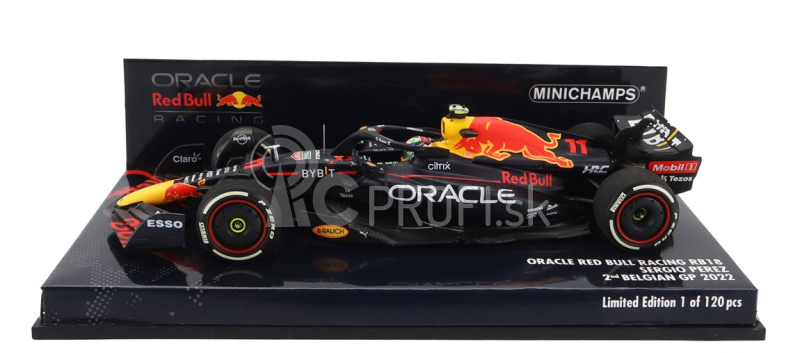 Minichamps Red bull F1 Rb18 Team Oracle Red Bull Racing N 11 2nd Belgium Gp 2022 Sergio Perez 1:43 Matná modrá žltá červená