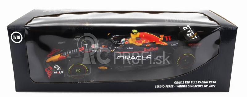 Minichamps Red bull F1 Rb18 Team Oracle Red Bull Racing N 11 Winner Singapore Gp 2022 Sergio Perez 1:18 Matná modrá žltá červená