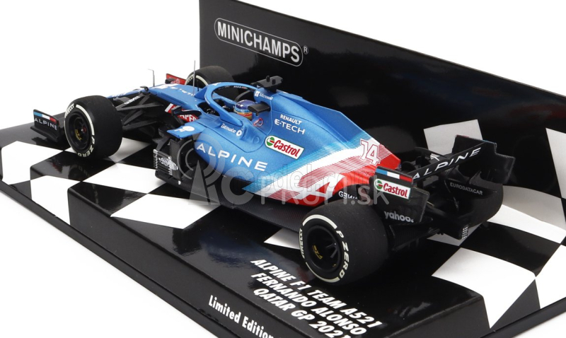 Minichamps Renault F1 A521 Renault E-tech 20b Team Alpine N 14 3. GP Kataru 2021 Fernando Alonso 1:43 Modrá červená biela