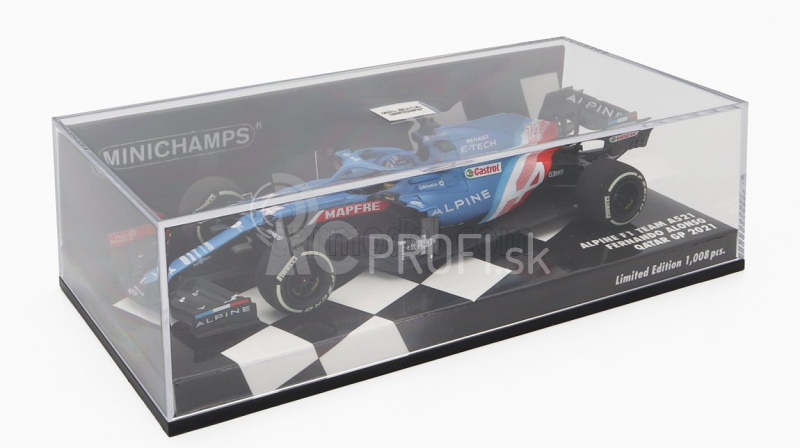 Minichamps Renault F1 A521 Renault E-tech 20b Team Alpine N 14 3. GP Kataru 2021 Fernando Alonso 1:43 Modrá červená biela