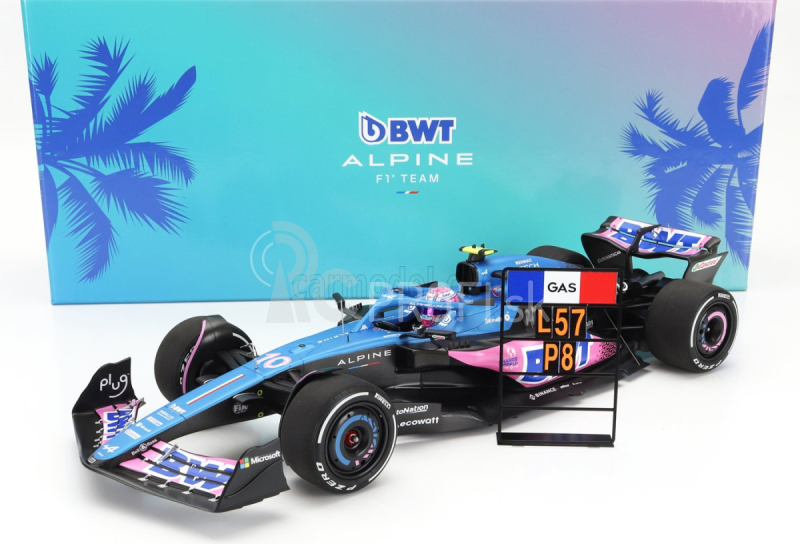 Minichamps Renault F1 A523 Team Bwt Alpine N 10 8th Miami Gp With Pit Board 2023 Pierre Gasly 1:18 Blue Black Pink