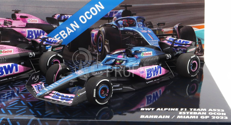 Minichamps Renault Set 2x F1 A523 Team Bwt Alpine N 31 8th Miami Gp 2023 + N 31 Bahrain Gp 2023 Esteban Ocon 1:43 Modrá čierna ružová