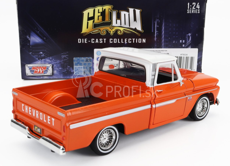 Motor-max Chevrolet C-10 Fleetside Pick-up Custom 1966 1:24 Oranžová s bielou