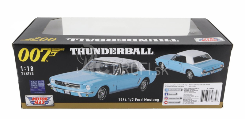 Motor-max Ford usa Mustang Convertible Spider 1967 - 007 James Bond - Thunderball - Operazione Tuono 1:18 Light Blue White