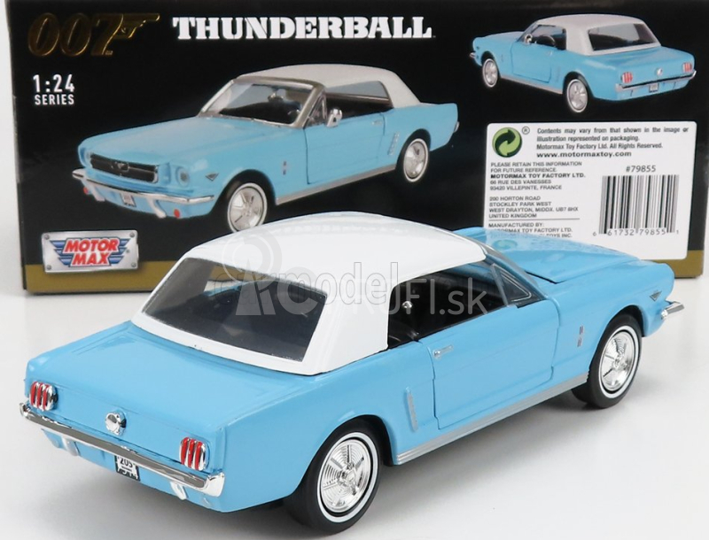 Motor-max Ford usa Mustang Convertible Spider 1967 - 007 James Bond - Thunderball - Operazione Tuono 1:24 Light Blue White