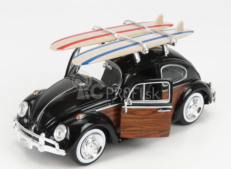 Motor-max Volkswagen Beetle so surfovacím prknom 1968 1:24 Black Wood