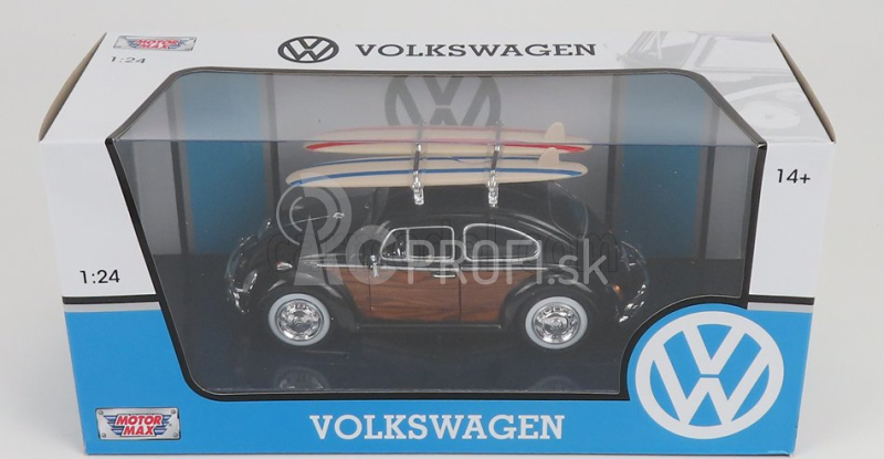 Motor-max Volkswagen Beetle so surfovacím prknom 1968 1:24 Black Wood